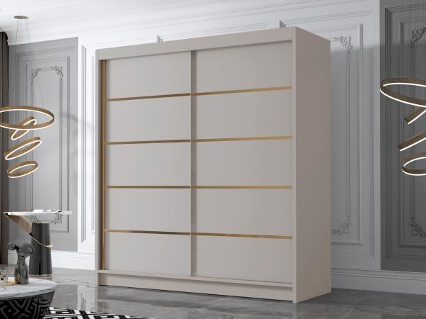 Kleiderschrank mit Goldverzierung Bajpra IV mit zwei Schwebetüren (Farbe: Cashmere)