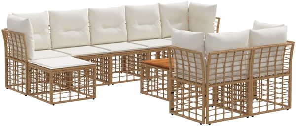 vidaXL Outdoor-Sofagarnitur 10 pcs Natürlich und Cremweiß Polyester 3437568