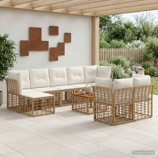 vidaXL Outdoor-Sofagarnitur 10 pcs Natürlich und Cremweiß Polyester 3437568