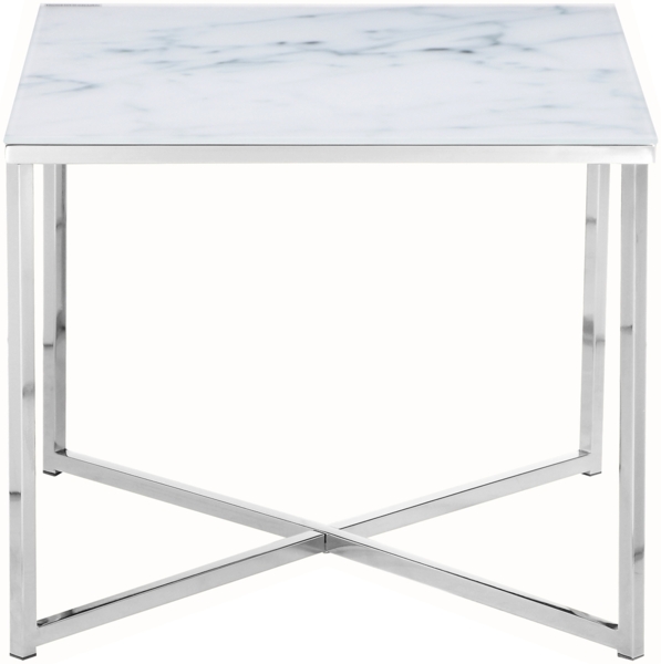 Beistelltisch Metall Glas Chrom Weiß