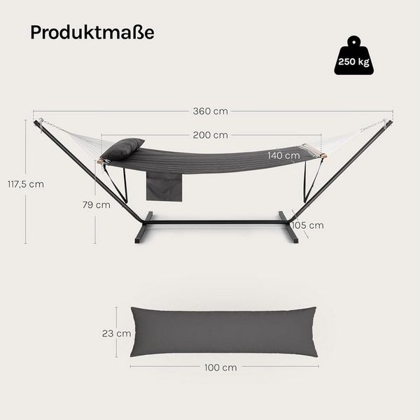 Woltu Hängematte (1 St), 250KG belastbar Doppelhängematte mit Kissen