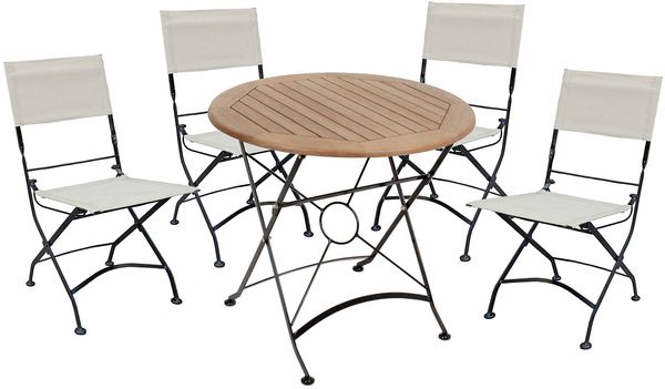 Garten-Sitzgruppe EBBA 5-tlg. - Eukalyptus, Schwarz, Tisch rund | Gartenmöbel-Set Gartengarnitur Garten-Essgruppe mit Stühlen und Esstisch