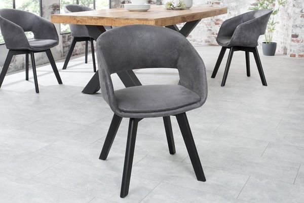 riess-ambiente Polsterstuhl NORDIC STAR antik grau – Microfaser, Massivholz-Beine, mit Armlehne (Einzelartikel, 1 St), Industrial Design mit Sitzkomfort – ideal für Dein Loft-Esszimmer