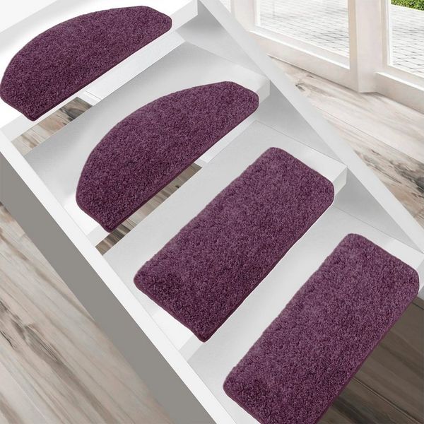 Floordirekt Stufenmatte Shaggy Barcelona mit Klebestreifen, Trittschalldämmung & Pflegeleicht, Halbrund, Höhe: 220 mm, Treppenteppich mit Anti-Rutsch-Beschichtung in Rechteckig & Halbrund