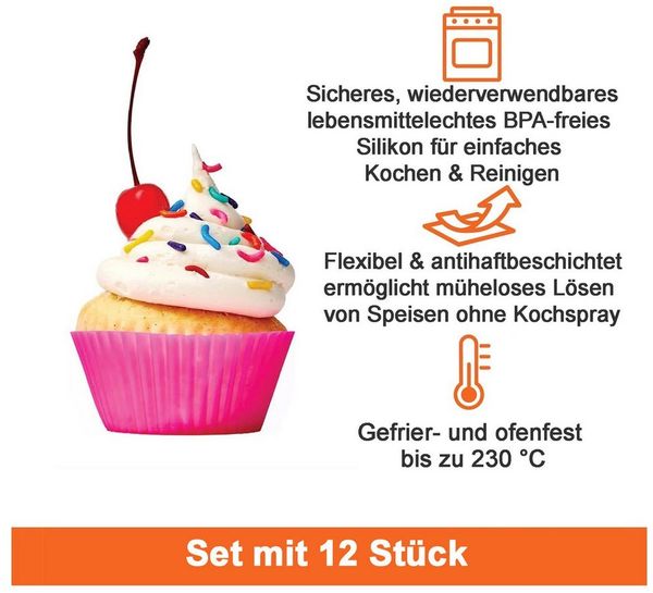 Mutig Silikonform Wiederverwendbare Muffinformen aus hochwertigem Silikon, (Cupcake, Muffinförmchen, Muffin Formen, Backformen, BPA-freiem 12-tlg), antihaftbeschichtete Cupcakeförmchen für Kuchen, Eincreme und Pudding