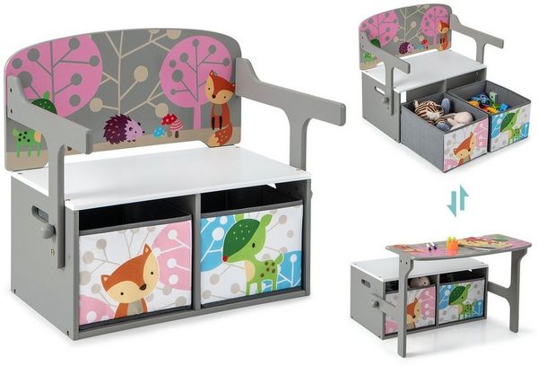 COSTWAY Truhenbank, 3 in 1 Kinder Bank, Sitzgruppe mit Aufbewahrung