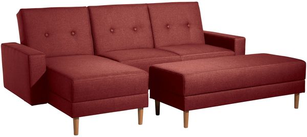 Funktionssofa mit Hocker Kattie Flachgewebe rot