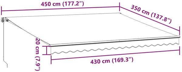 vidaXL Markise Manuell mit LED Weinrot 450x350 cm 3214987 Bild 11
