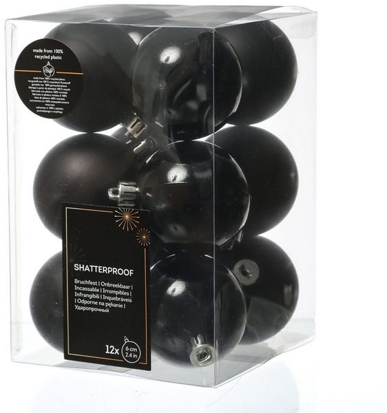 MARELIDA Weihnachtsbaumkugel Weihnachtskugeln bruchfest 6cm Christbaumkugeln schwarz 12 Stück (12 St)