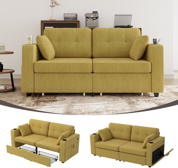 2-Sitzer Sofa B 172 x T 75 x H 82 cm aus Chenille mit USB-Anschluss und Stauraum Bild 8