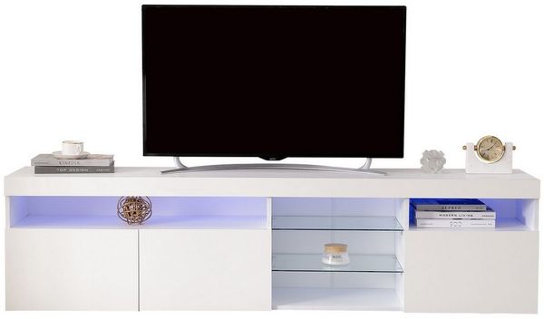 Merax Lowboard hochglanz mit LED-Beleuchtung inkl. Fernbedienung, TV-Lowboard aus Holz,TV Schrank,Fernsehtisch,Breite 180cm