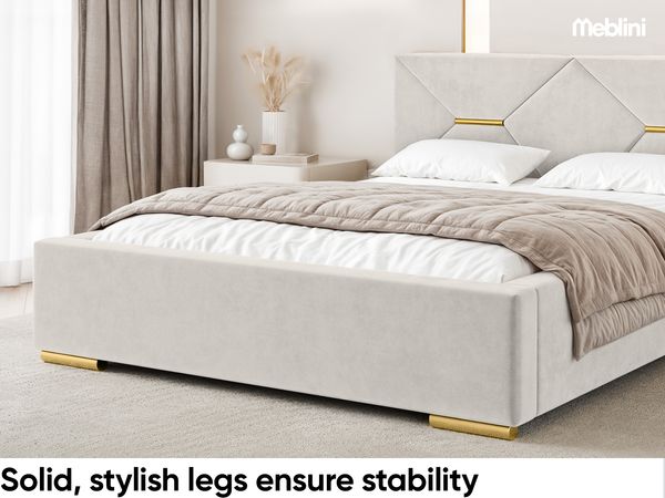 MEBLINI Polsterbett 160x200 mit Lattenrost mit Matratze – LIZZY – Creme Samt – Doppelbett mit Bettkasten - Stauraumbett - Kopfteil Bett mit Stauraum Bild 5
