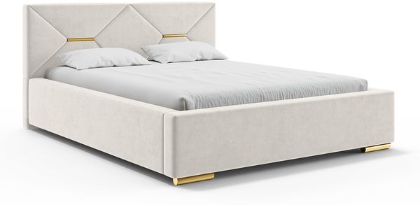 MEBLINI Polsterbett 160x200 mit Lattenrost mit Matratze – LIZZY – Creme Samt – Doppelbett mit Bettkasten - Stauraumbett - Kopfteil Bett mit Stauraum Bild 2