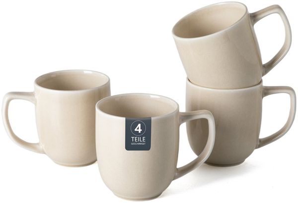 OTTO home Becher Kaffeebecher Flett, mit Reaktivglasur, 4er Set, 4-tlg, Porzellan, spülmaschinenfest und mikrowellengeeignet, 340 ml
