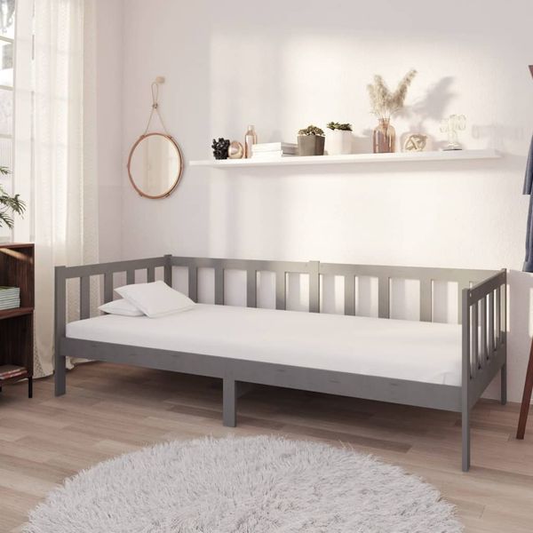 vidaXL Tagesbett mit Matratze 90x200 cm Grau Massivholz Kiefer [3083626]
