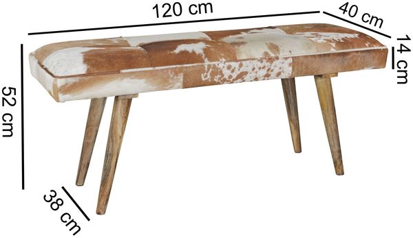 Wohnling Sitzbank Ziegenfell / Massivholz Bank 120 x 40 x 52 cm | Polsterbank Flur Esszimmer Braun | Kleine Bettbank Fell | Dielenmöbel Flurbank Bild 7