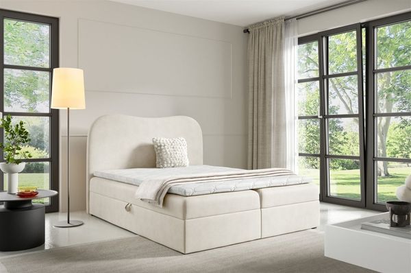 Boxspringbett Schlafzimmerbett DARLIN PREMIUM 180x200cm Stoff Gerra Ecru