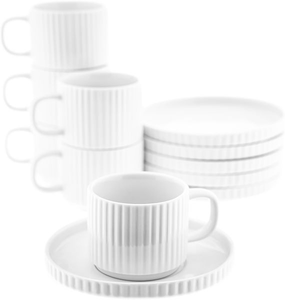 Borneo Kaffeetassen 220 ml - 12-teiliges Set aus hochwertigem Porzellan in Weiß