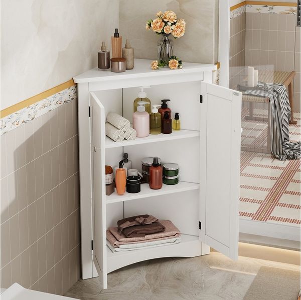 Flieks Eckschrank (1-St, B61,5xT34,5xH90 cm) Badkommode Mehrzweckschrank Eckkommode mit 3 Fächern Weiß