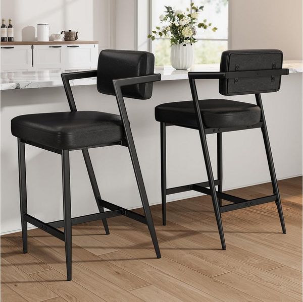 GarveeMore Barhocker 2er-Set mit dicker Polsterung und verstärkten Metallbeinen 68cm hohe, Barhocker mit Arm- und Fußstütze für Kücheninsel,Tresen oder Küche