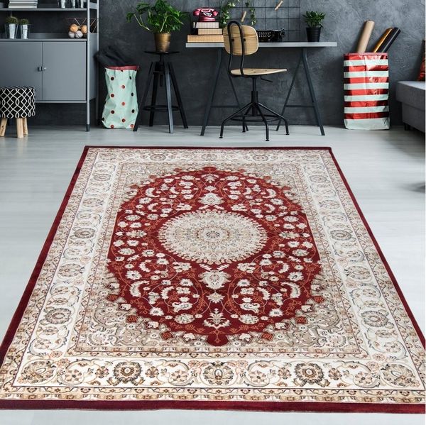 TeppichHome24 Teppich Orientalischer Teppich in Creme & Rot, rechteckig, Höhe: 15 mm