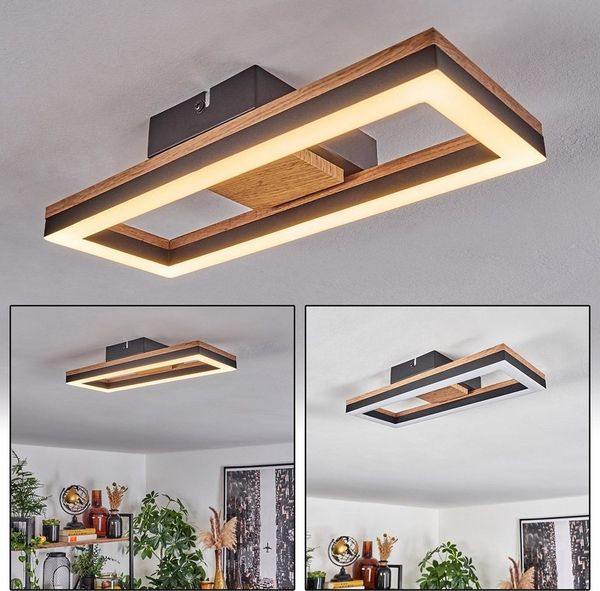 hofstein Deckenleuchte Deckenlampe aus Metall/MDF/Kunststoff in Schwarz/Holzoptik/Weiß, LED fest integriert, 3000 Kelvin, (34,5 cm x 13 cm), 12 Watt, 1350 Lumen, 3000 Kelvin