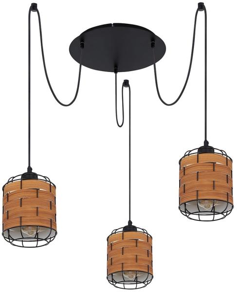 Hängeleuchte, Textilkabel, Holzoptik, braun, H 200 cm