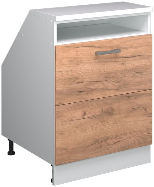 Küchenschrank für Dachschrägen R-Line Goldkraft Eiche 60 cm mit 2 Schubladen, Schrankkorpus 60 cm Tiefe Vicco