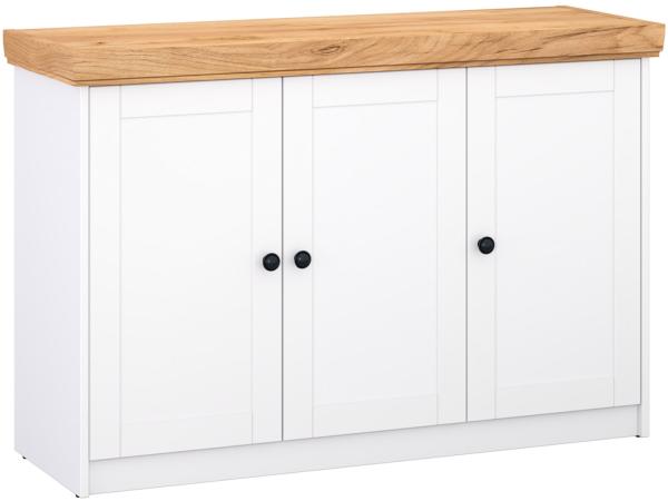 Homestyle4u Sideboard, Holz weiß / Eiche Massiv, 82 x 42 x 134,5 cm, Türen: 3