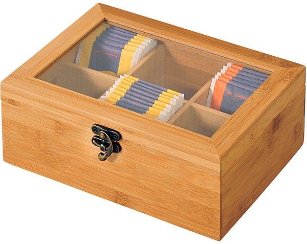 KESPER Teebox mit 6 Fächern und Sichtfenster / Tee-Box / Teebeutel Box / Teebeutel Aufbewahrung