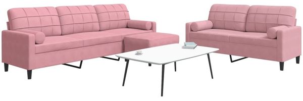 vidaXL 3-tlg. Sofagarnitur mit Kissen und Nackenrollen Rosa Samt 3278504