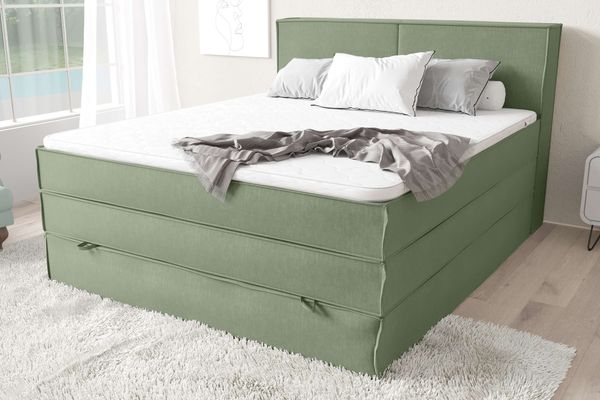 99rooms Santiago Boxspringbett Minze Strukturstoff INARI 120x200 cm Taschen-Federung