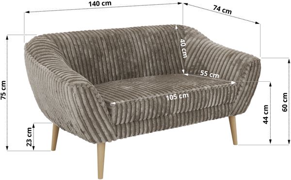 Polstersofa PIRS 2 Skandinavisches Sofa 2-Sitzer, Sofa mit Wellenfederung, Breite 140 cm, Buche Füße Hoher Sitzkomfort - Hellbraun Cord Bild 5