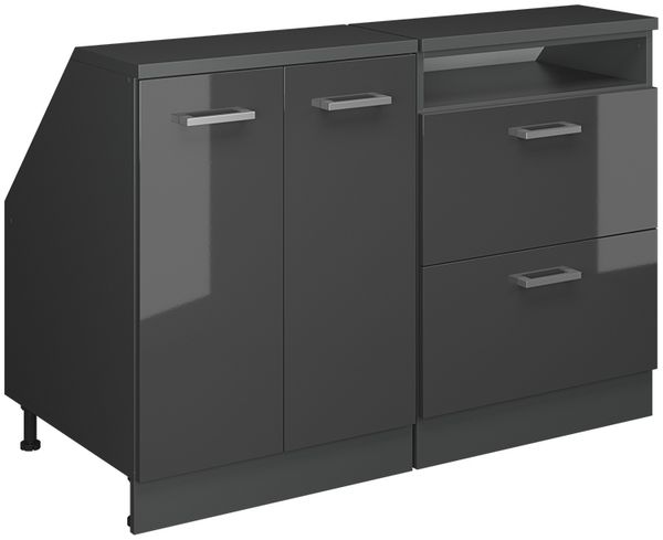 Dachschrägenschrank-Set Rion Anthrazit Hochglanz 120 cm 2er Set Schrankkorpuss 60 cm Tiefe Vicco