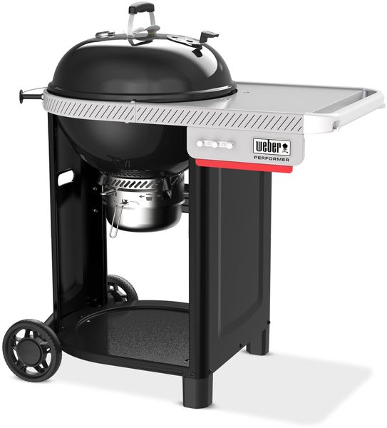 Weber Performer Holzkohlegrill/Porzellanemaillierter Deckel und Kessel, 57 cm Grillfläche mit Seitentisch, One-Touch-Reinigungssystem, Deckelthermometer, Schwarz