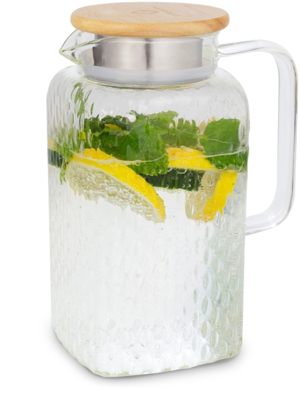 Glaswerk Livenza Wasserkrug 1,5 Liter Borosilikatglas Edelstahlsieb Deckel Transparent