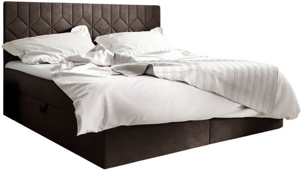 MEBLINI Boxspringbett BRUGES 180x200 cm mit Bettkasten – H3/Braun Samt Polsterbett - Gepolstert Doppelbett mit Matratze und Topper - Polsterbett mit Stauraum - Bett mit Kopfteil – Stauraumbett Bild 2