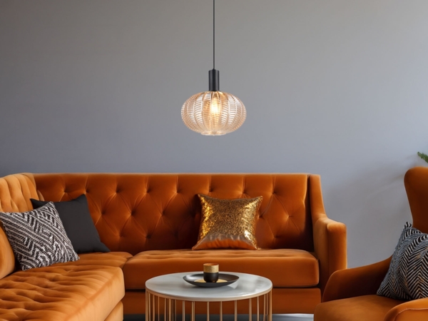 LED Hängelampe einflammig mit Kugel Glasschirm Amber Ø 26cm