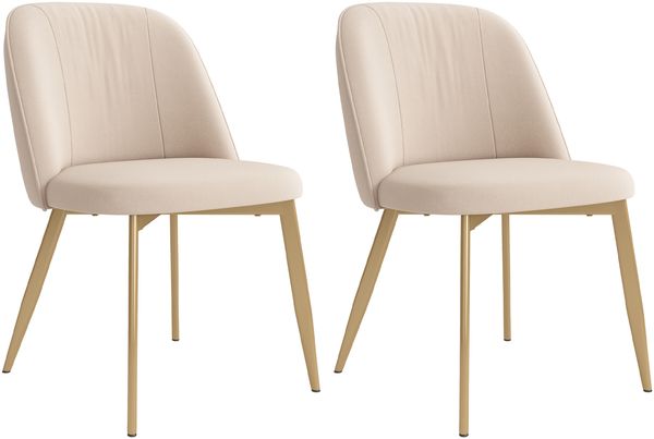 Merax Esszimmerstuhl Gestell aus goldfarbenen Metall, Bezug aus Samtstoff(Set, 2 St), 2er Set Polsterstühle Küchenstuhl Wohnzimmerstuhl Beige