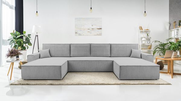 AX LIVING Hellgrau Sofa U Form mit Schlaffunktion – Cedria U 389cm