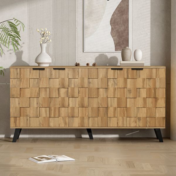 Sideboard, Spanplatte mit 4 Türen & verstellbaren Einlegeböden, 160,5x35,5x78 cm, Holzfarbe
