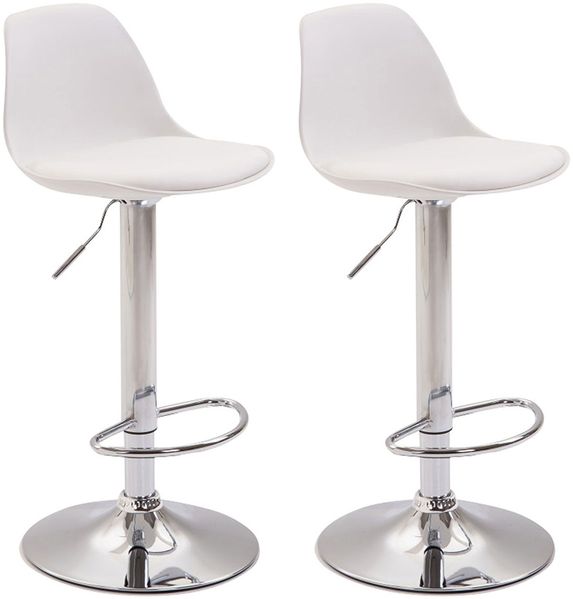 2er Set Barhocker LUNOR - Kunstleder Weiß 39x43x82 cm Silber | Barstuhl Mit Lehne Tresenhocker Tresenstuhl Kneipenhocker Kneipenstuhl