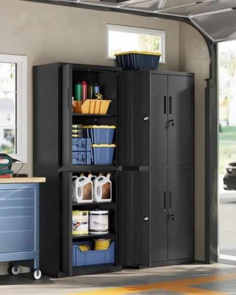 SONGMICS Aktenschrank, Mehrzweckschrank, Büroschrank, mit 4 Türen und 5 Ebenen, 40 x 60 x 180 cm, 2 Schlösser, verstellbare Ablagen, Aufbewahrungsschrank aus Stahl, mattschwarz