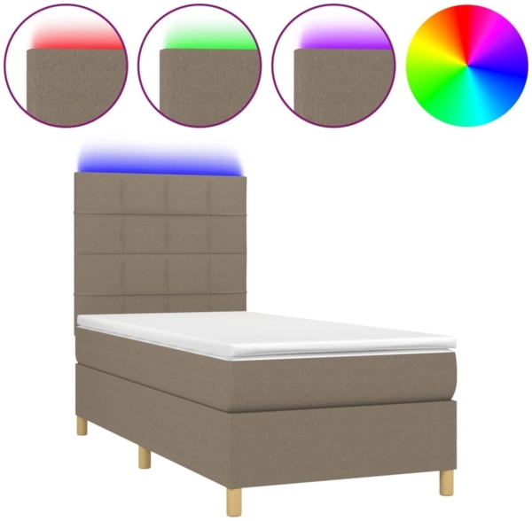 vidaXL Boxspringbett mit Matratze & LED Taupe 90x190 cm Stoff 3135401