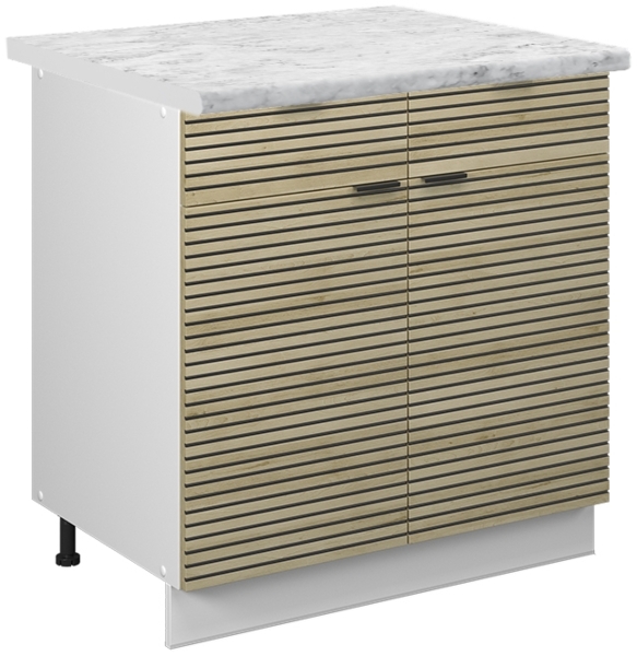 Vicco Küchenunterschrank Eiche Paneel 80 cm , AP Marmor, Fame-Line