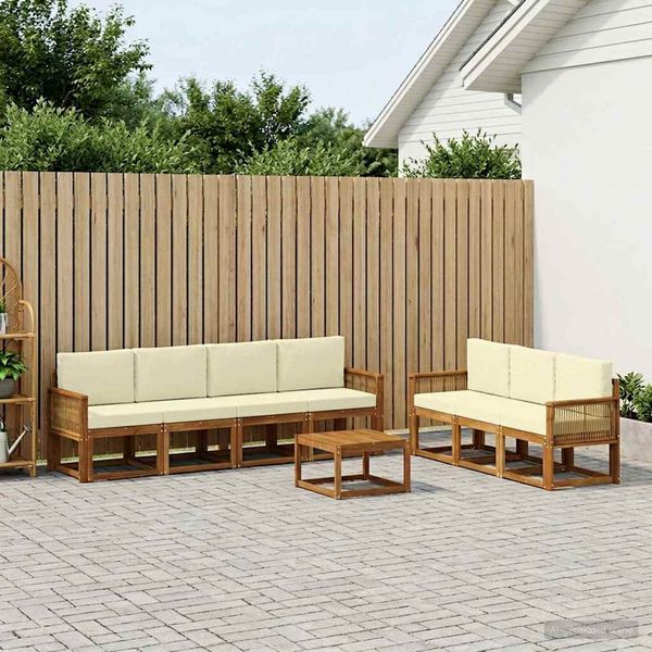 vidaXL Outdoor-Sofagarnitur mit Kissen 8 pcs Natur und Creme Polyester 3385056