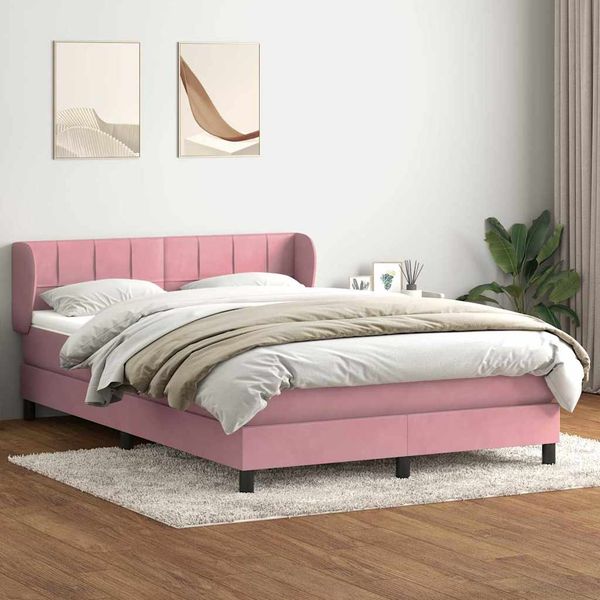 vidaXL Boxspringbett mit Matratze Rosa 140x210 cm Samt 3317528
