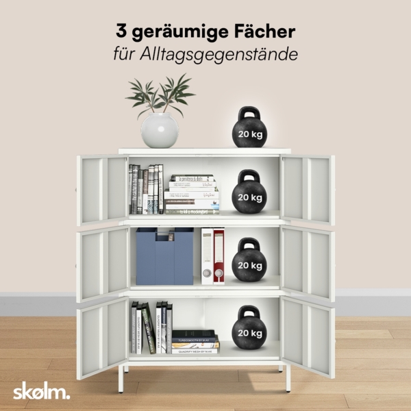 skølm 'Atriona' Metallkommode 3x2, weiß, mit 3 Fächern, 113x80x38 cm Bild 5