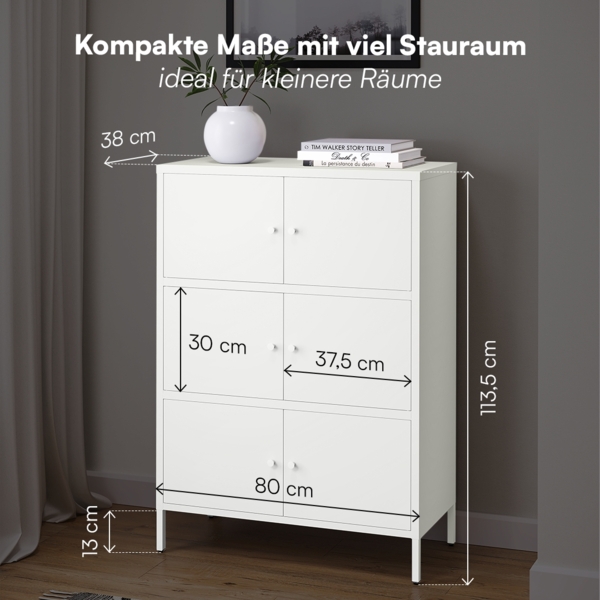 skølm 'Atriona' Metallkommode 3x2, weiß, mit 3 Fächern, 113x80x38 cm Bild 6