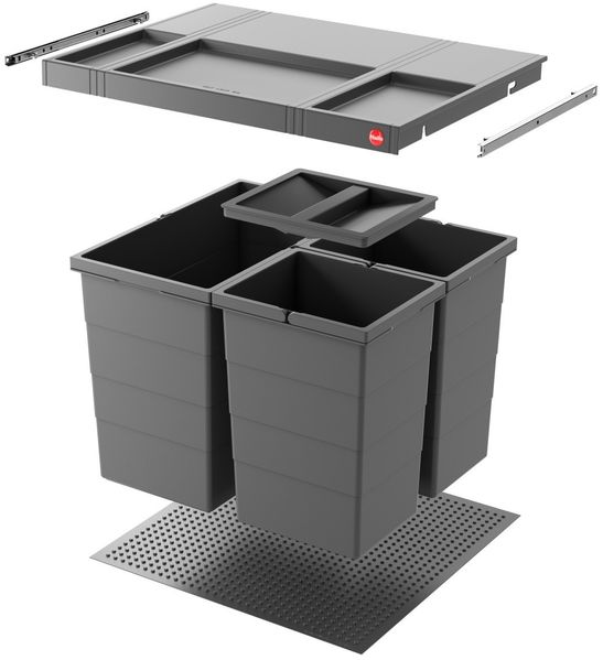 HAILO Abfallsorter 3301661 ALLEGRO 350 28/13/13/D dunkelgrau mit 54 Liter Abfallvolumen für 60 cm Schrankbreite Bild 3